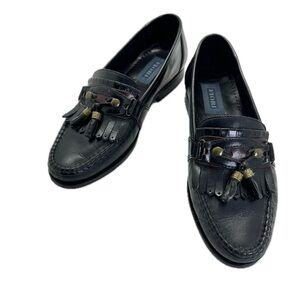 Vintage Fiori Handcrafted Brazil Leather Black Kiltie Loafers Fringes Size 7.5D